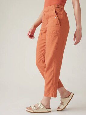 NWT Athleta Voyager Linen Pant in Sunbaked Clay Orange